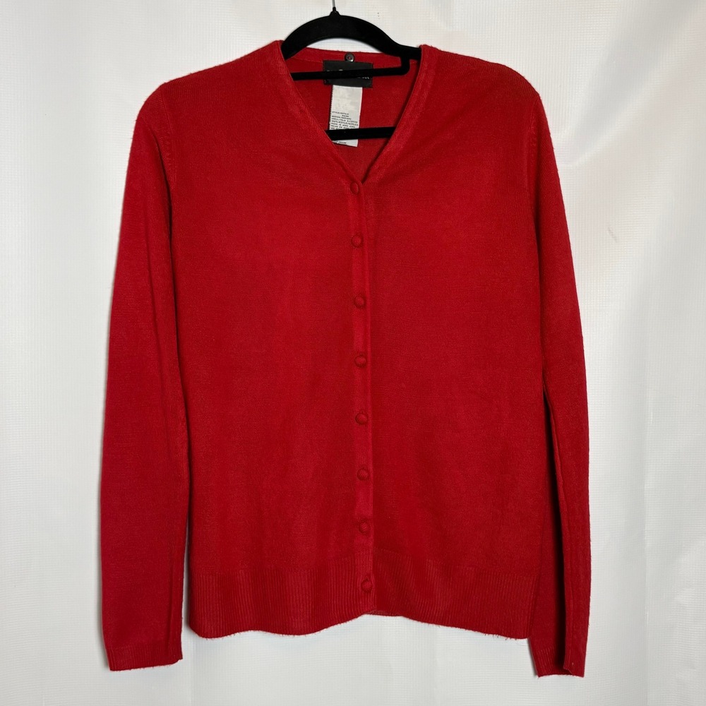 Vintage Sag Harbor Red Acrylic Knit Cardigan Sweater V-Neck‎ Long Sleeve Classic